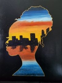 "Olivia in the city"  Hand Painted Canvas